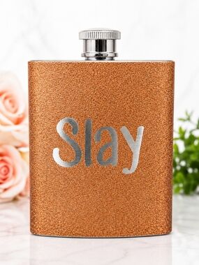 Slay Glitter 6 oz Stainless Steel Hip Flask Rose Gold
